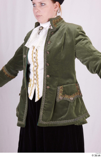  Photos Woman in Historical Dress 96 18th century green jacket historical clothing upper body 0002.jpg